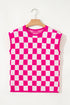 Short Sleeve Checkerboard Pattern Lightweight Knit Sweater