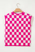 Short Sleeve Checkerboard Pattern Lightweight Knit Sweater