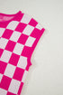 Short Sleeve Checkerboard Pattern Lightweight Knit Sweater