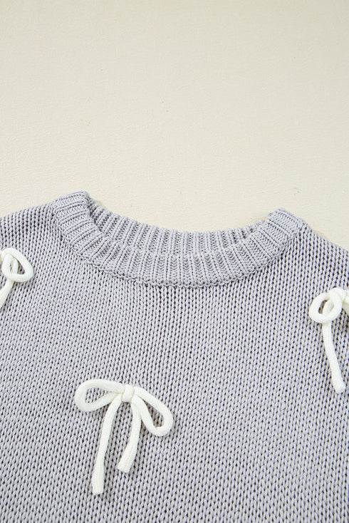Short Sleeve Crew Neck Bow Accent Sweater Top