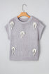 Short Sleeve Crew Neck Bow Accent Sweater Top