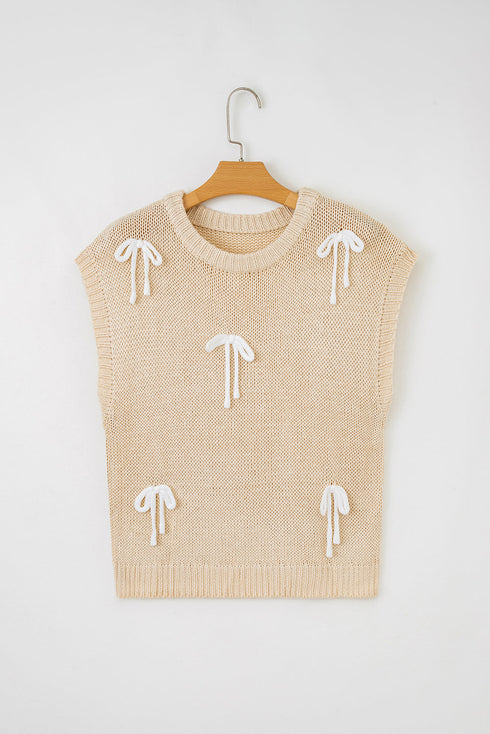 Short Sleeve Crew Neck Bow Accent Sweater Top