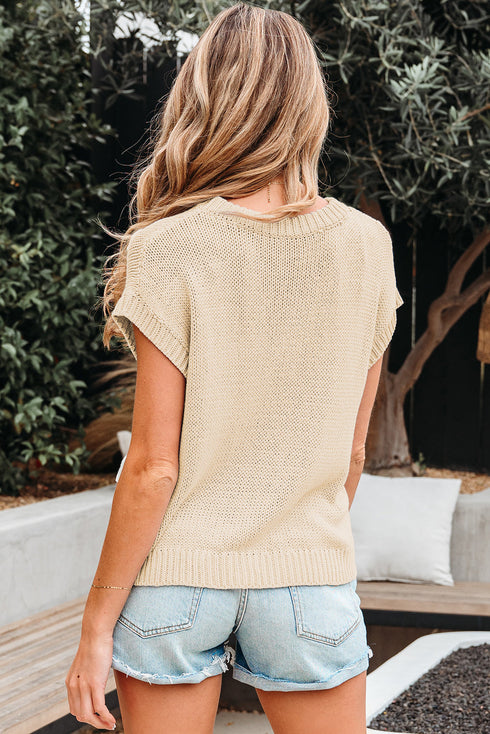 Short Sleeve Crew Neck Bow Accent Sweater Top