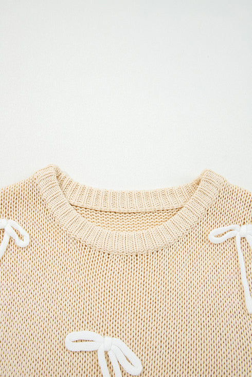 Short Sleeve Crew Neck Bow Accent Sweater Top