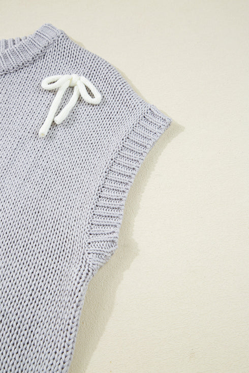 Short Sleeve Crew Neck Bow Accent Sweater Top