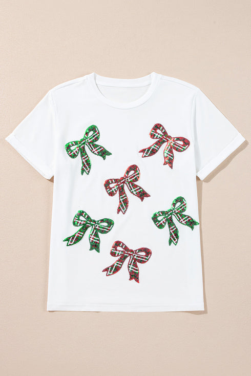 Short Sleeve Crew Neck Graphic Bow Print Jersey Tee