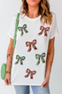 Short Sleeve Crew Neck Graphic Bow Print Jersey Tee