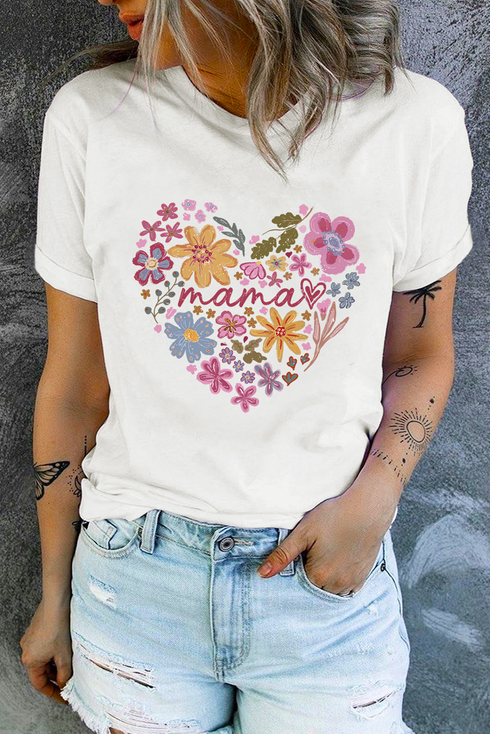 Short Sleeve Crew Neck Graphic Print Mama Tee