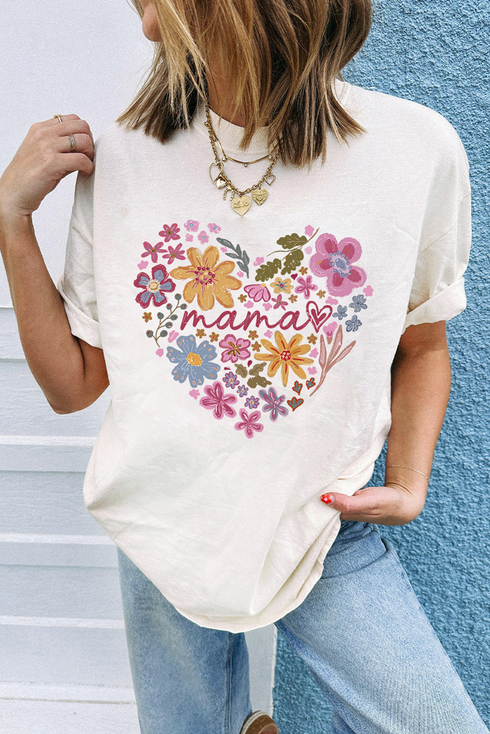 Short Sleeve Crew Neck Graphic Print Mama Tee