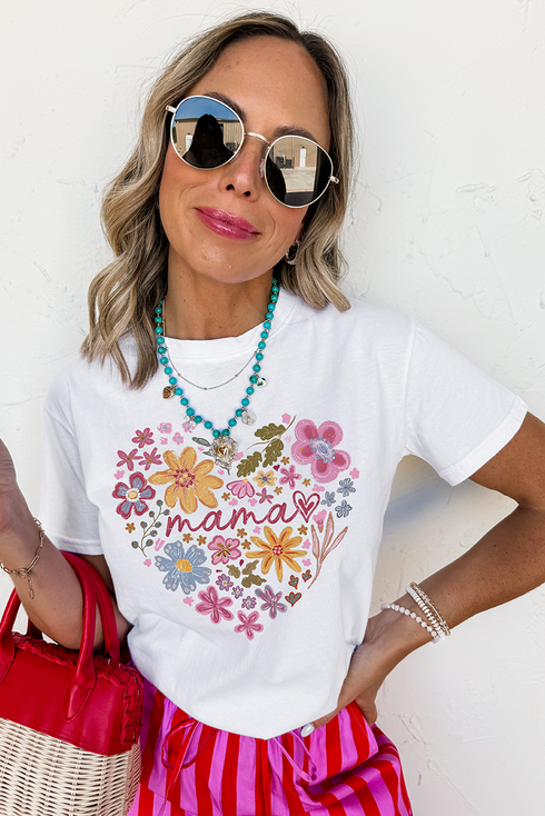 Short Sleeve Crew Neck Graphic Print Mama Tee