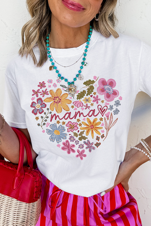 Short Sleeve Crew Neck Graphic Print Mama Tee