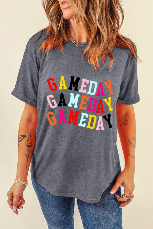 Short Sleeve Crew Neck Letter Print Graphic Tee
