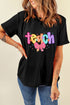 Short Sleeve Crew Neck Teach Graphic Print Tee