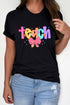 Short Sleeve Crew Neck Teach Graphic Print Tee