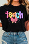 Short Sleeve Crew Neck Teach Graphic Print Tee