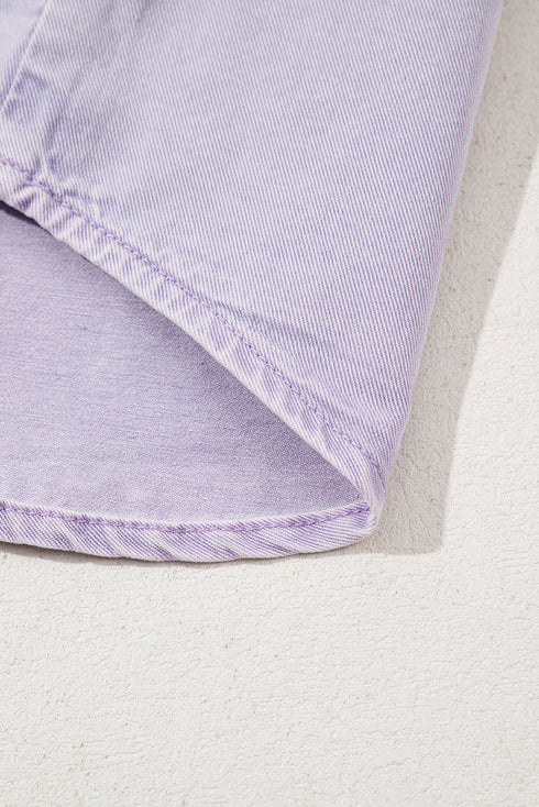 Short Sleeve Double Chest Pocket Denim Shirt Dress