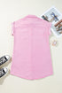 Short Sleeve Double Pocket Solid Denim Shirt Mini Dress