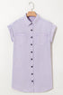 Short Sleeve Double Pocket Solid Denim Shirt Mini Dress
