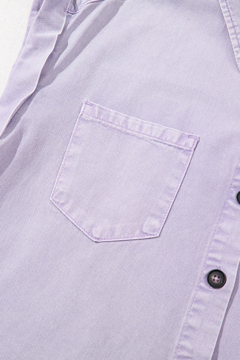 Short Sleeve Double Pocket Solid Denim Shirt Mini Dress
