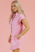 Short Sleeve Double Pocket Solid Denim Shirt Mini Dress