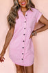 Short Sleeve Double Pocket Solid Denim Shirt Mini Dress