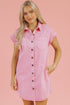 Short Sleeve Double Pocket Solid Denim Shirt Mini Dress