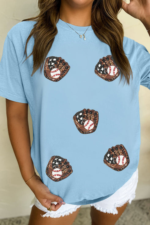 Short Sleeve Embellished Baseball Mitt Graphic Tee
