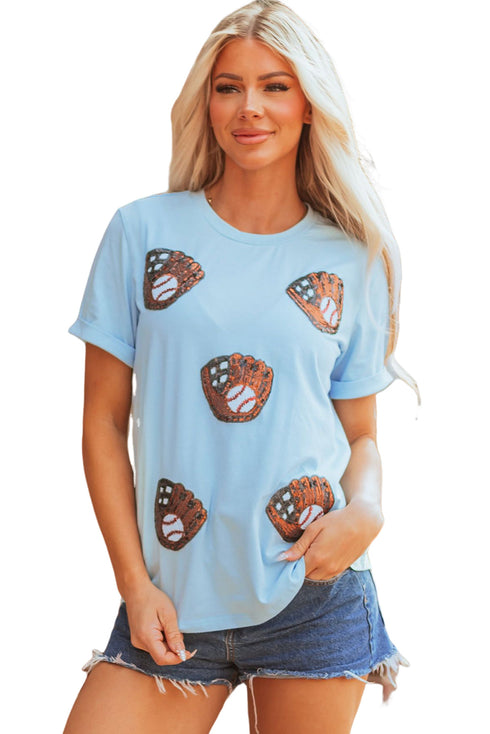 Short Sleeve Embellished Baseball Mitt Graphic Tee