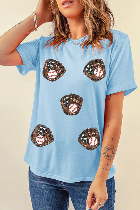 Short Sleeve Embellished Baseball Mitt Graphic Tee