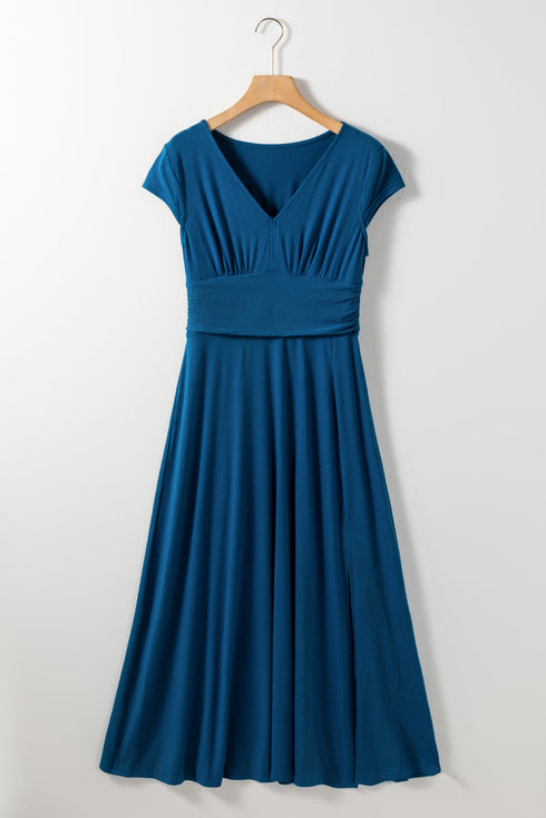 Short Sleeve Empire Waist V Neck Maxi Dress