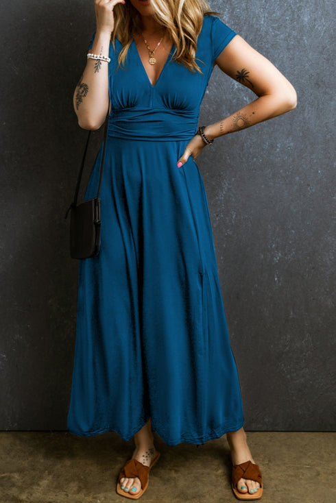 Short Sleeve Empire Waist V Neck Maxi Dress
