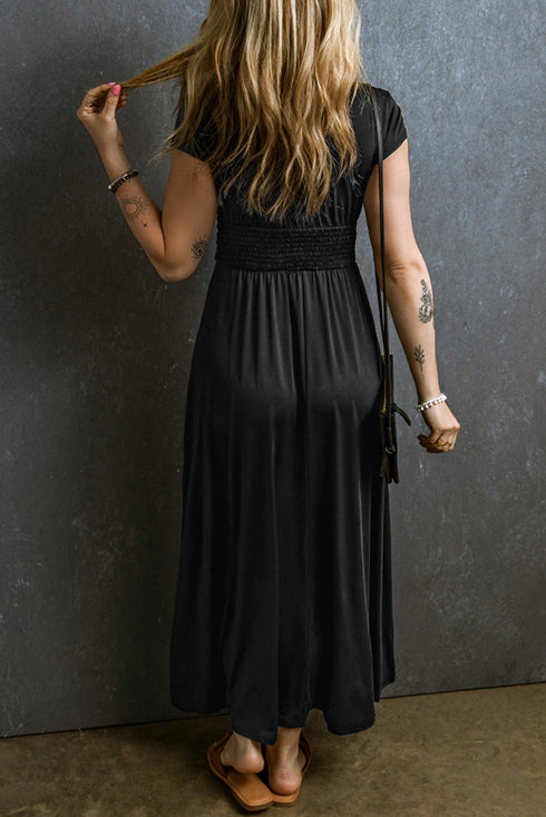Short Sleeve Empire Waist V Neck Maxi Dress