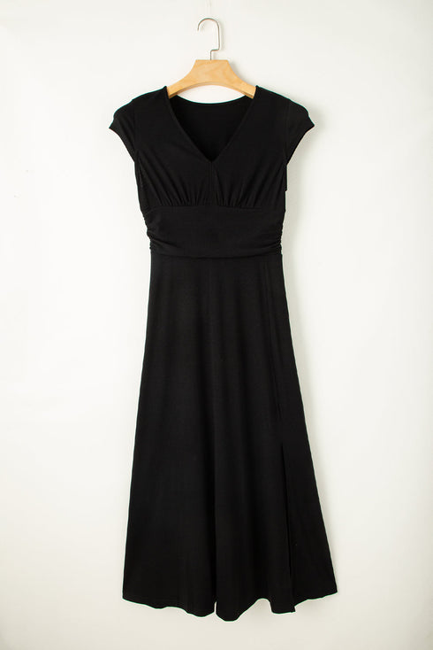 Short Sleeve Empire Waist V Neck Maxi Dress