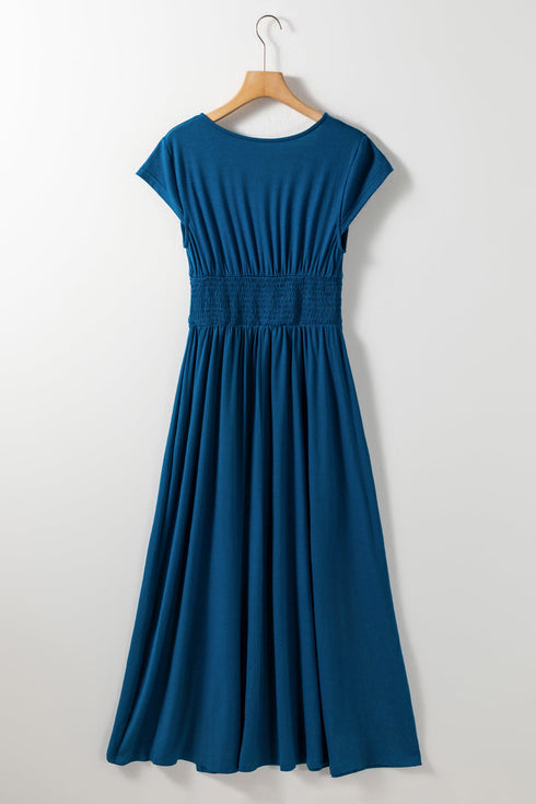 Short Sleeve Empire Waist V Neck Maxi Dress