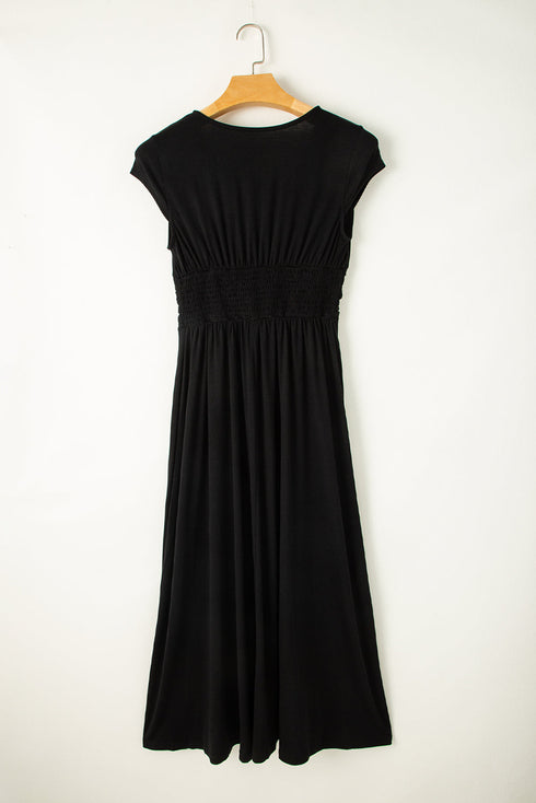 Short Sleeve Empire Waist V Neck Maxi Dress