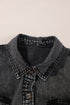 Short Sleeve Flap Pocket Raw Hem Button Up Denim Shirt