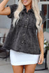 Short Sleeve Flap Pocket Raw Hem Button Up Denim Shirt