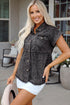 Short Sleeve Flap Pocket Raw Hem Button Up Denim Shirt