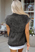 Short Sleeve Flap Pocket Raw Hem Button Up Denim Shirt