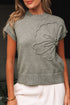 Short Sleeve Floral Applique Ribbed Knit Sweater Top