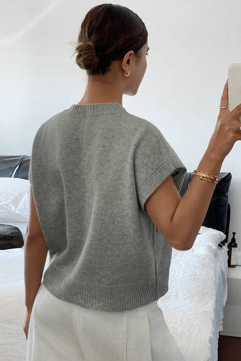 Short Sleeve Floral Applique Ribbed Knit Sweater Top