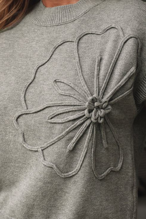 Short Sleeve Floral Applique Ribbed Knit Sweater Top