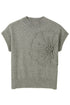 Short Sleeve Floral Applique Ribbed Knit Sweater Top