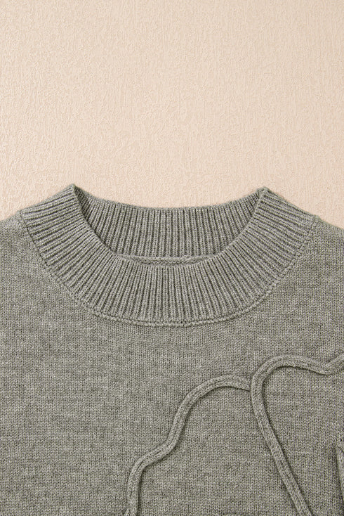 Short Sleeve Floral Applique Ribbed Knit Sweater Top