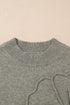 Short Sleeve Floral Applique Ribbed Knit Sweater Top