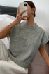 Short Sleeve Floral Applique Ribbed Knit Sweater Top