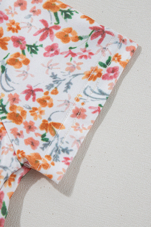 Short Sleeve Floral Print Ruched Sweetheart Bodysuit