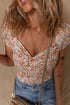 Short Sleeve Floral Print Ruched Sweetheart Bodysuit