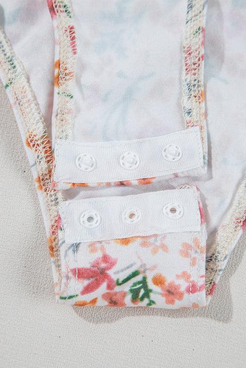 Short Sleeve Floral Print Ruched Sweetheart Bodysuit