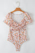 Short Sleeve Floral Print Ruched Sweetheart Bodysuit